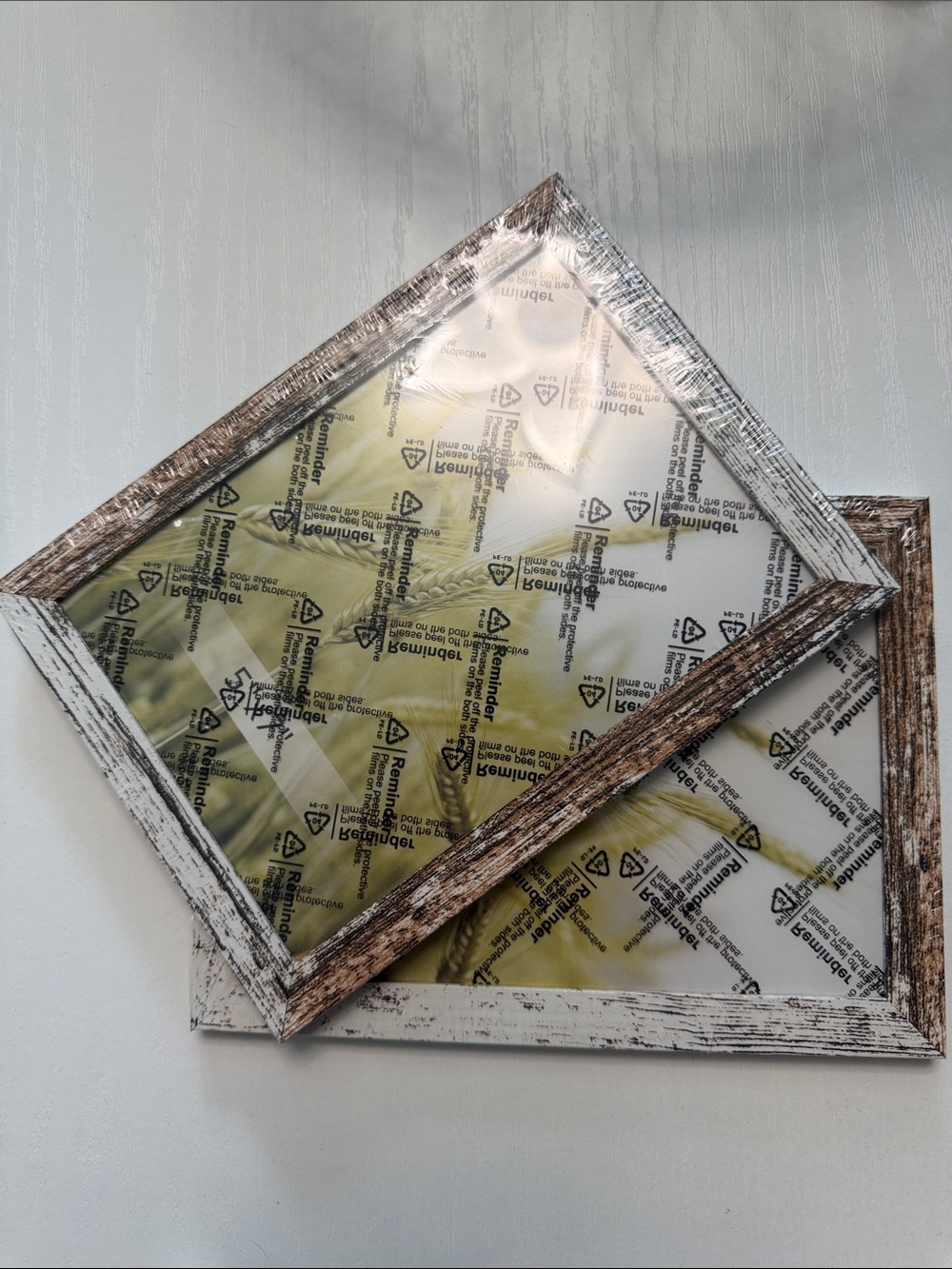 5x7 Set of 2 Rustic White and Brown Picture Framed Wall Faux Wood Plastic Center